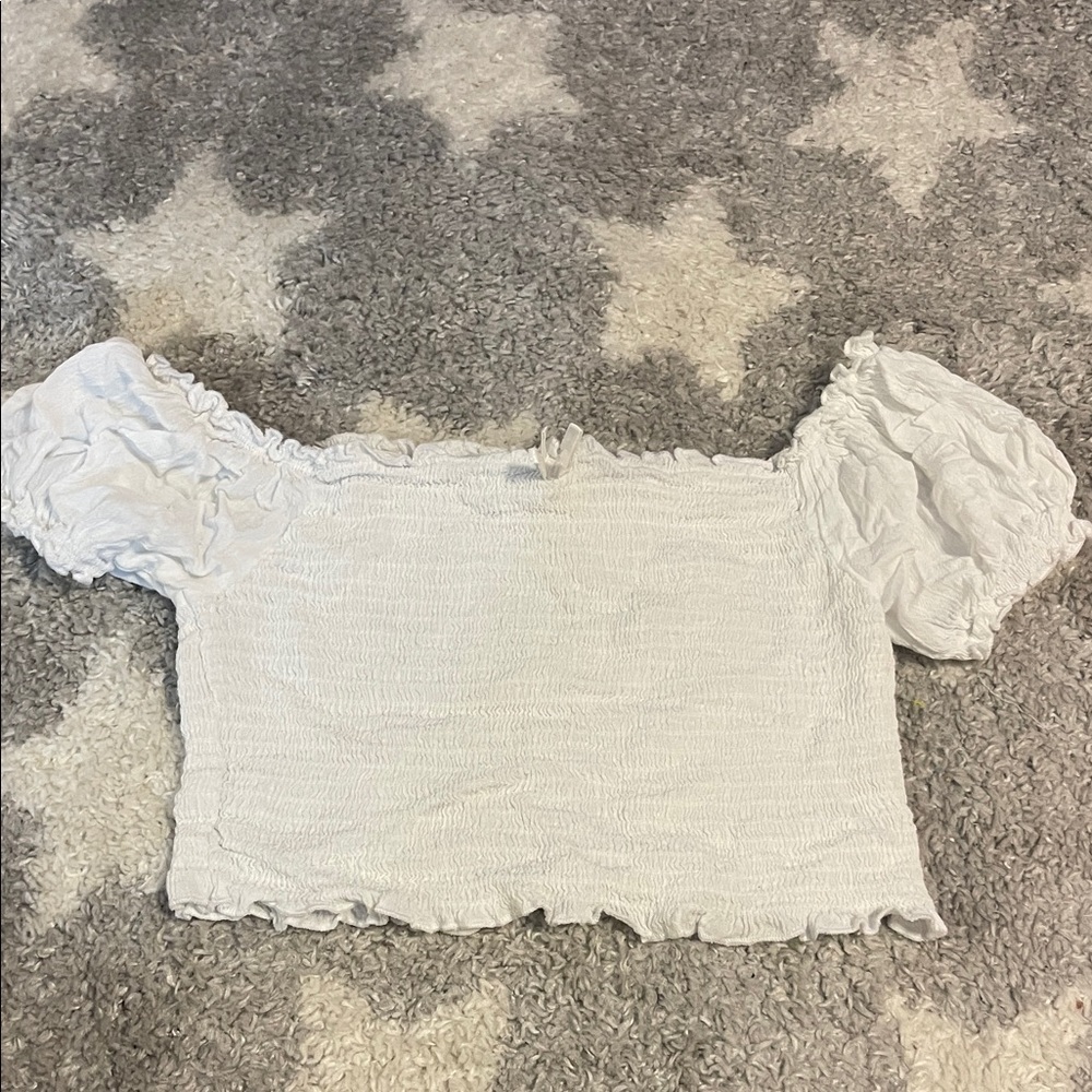 White Off-Shoulder Smocked Top